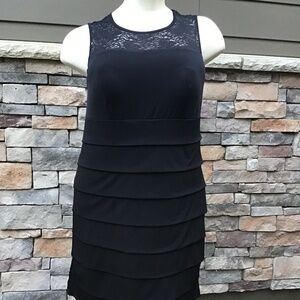 Enfocus stretch knit dress, black stretch lace cross neckline.  Great traveler.
